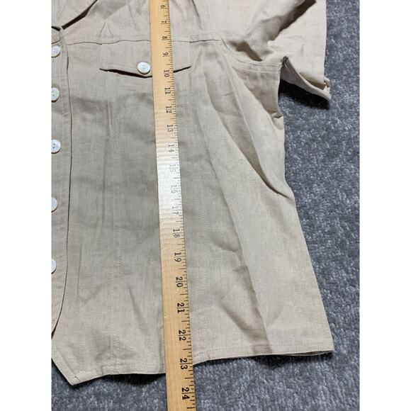 Coldwater Creek Top Women Size 1X Beige Pocket Collared Linen Rayon Camp - Picture 9 of 10